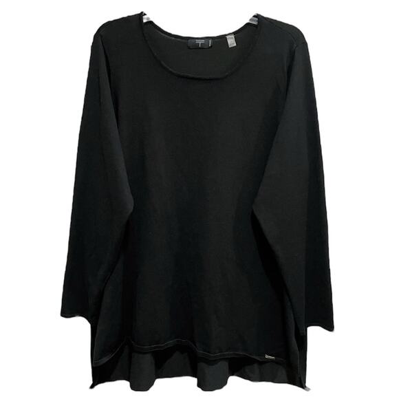 Tahari Women Minimalist High Low Hem Knit Sweater Size 2X Black Preppy Classic - Picture 1 of 8